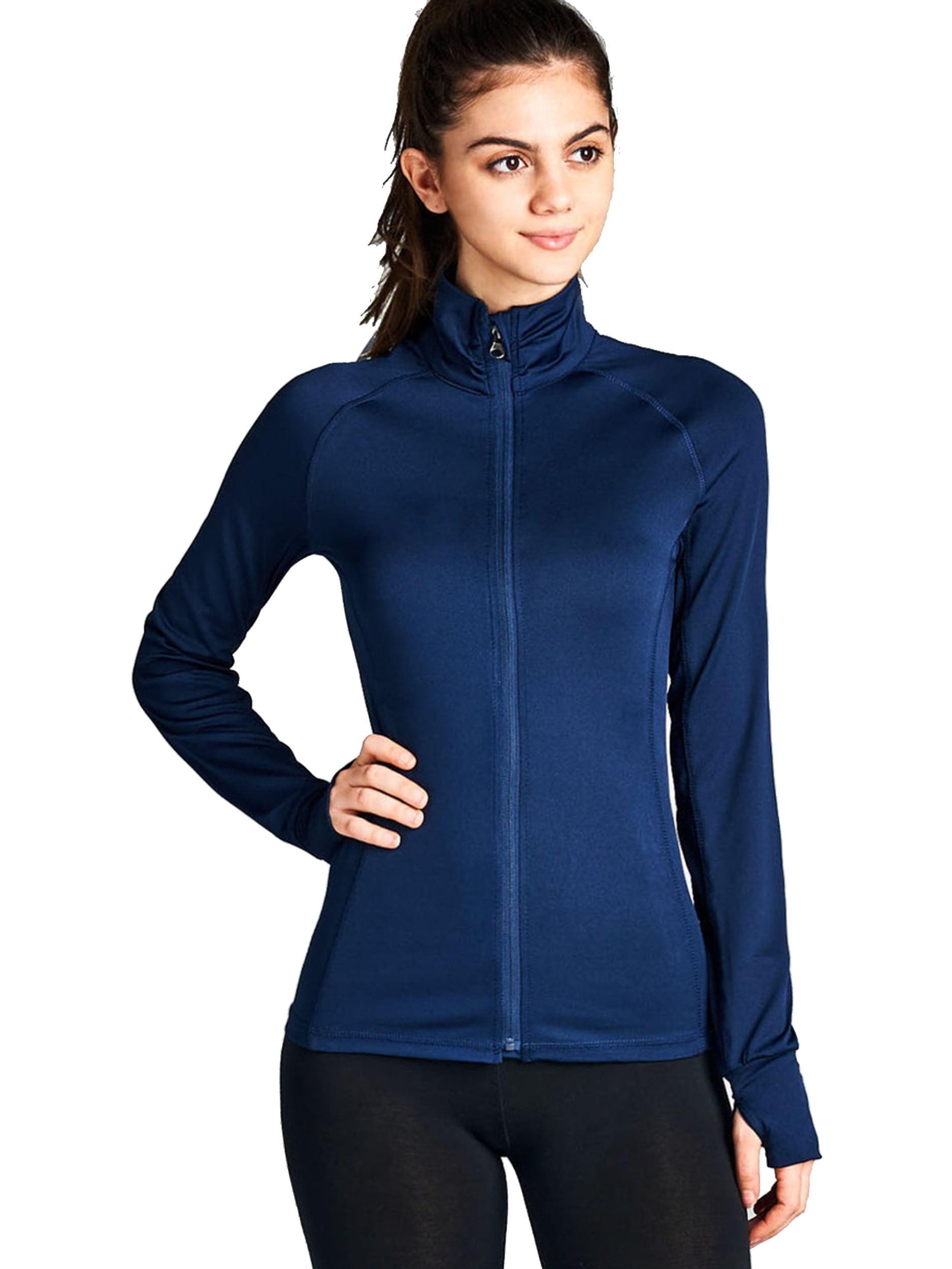 SNJ Women's Active Long Sleeve Work Out Gym Yoga Stretchy Zip Thumb