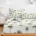 thumbnail image 6 of Queen Size Fitted Sheet Set - Palm Trees 3 Piece Bedding Sets 16" Deep Pocket Fitted Sheet with 2 Pillowcases, Green Botanical Summer Tropical Plants Brushed Microfiber Hotel Luxury Bed Sheets, 6 of 9