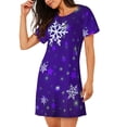 thumbnail image 2 of Easygdp Dark Purple Snowflakes Camisón de manga corta para mujer, informal, estampado, 2 of 6
