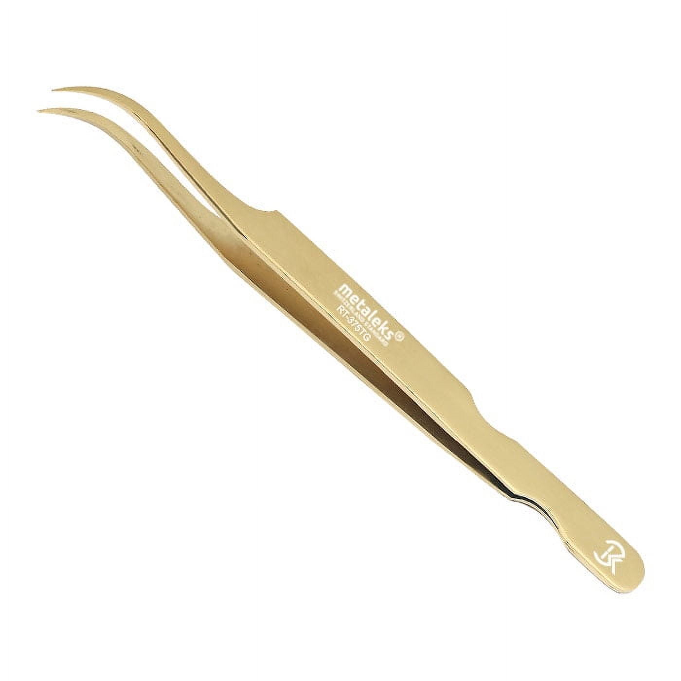 6PCS Complete Golden Titanium Coated Eyelash Extension Tweezers Set In Golden Glitter Magnetic Kit - Made of Japanese Stainless Steel