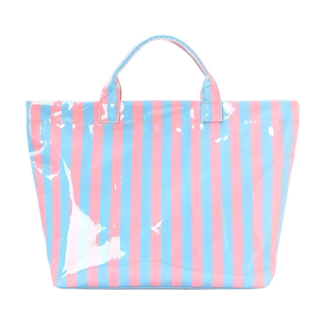 Bolso tote de PVC a rayas, brillante e impermeable, con asas reforzadas. Bolso de mano grande para playa, compras, viajes y uso diario. Bolso tote resistente y estructurado con asas reforzadas.
