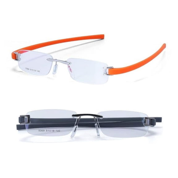 RSINC Combo Tag Rimless Frame Eyeglass Spectacle For Men And Women Modern Collage Fashion School Ladies Sports Tag Silver Orange & Gun Grey 51-18-140