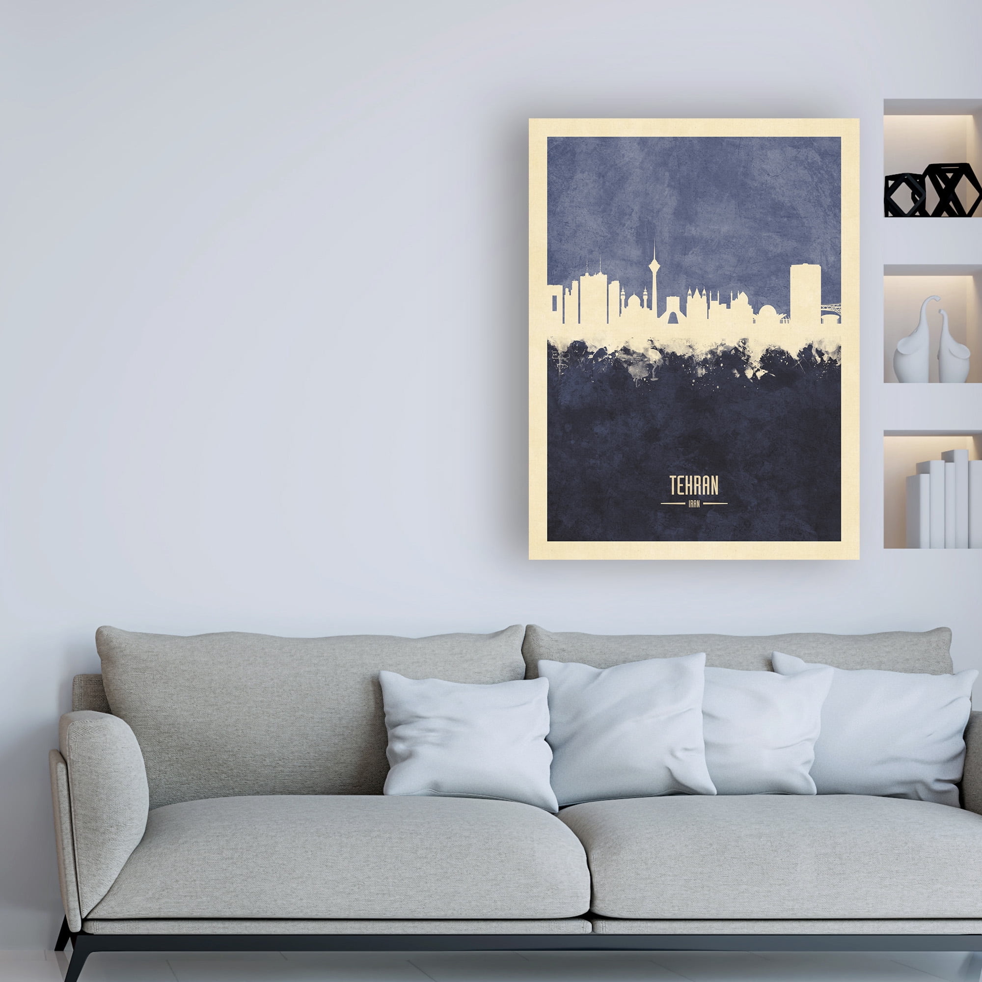 Trademark Fine Art 'Tehran Iran Skyline Navy' Canvas Art by Michael Tompsett
