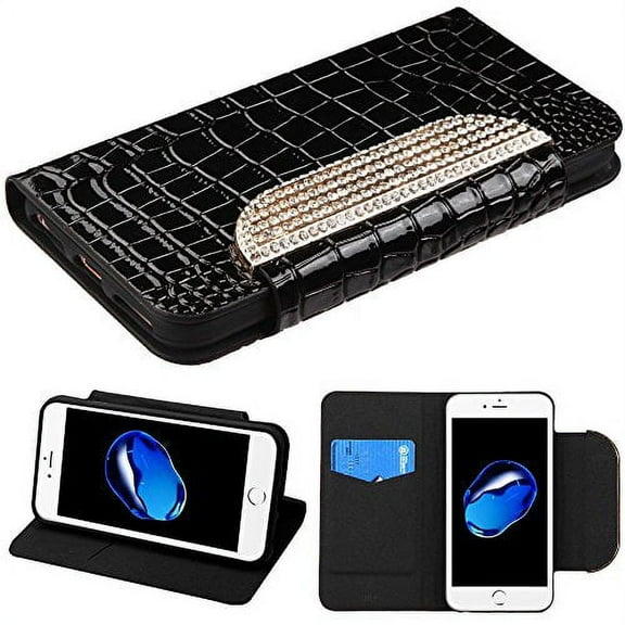 GSA Crocodile Flip Wallet Case For iPhone SE (2020-22), 8 & 7 (4.7") Black