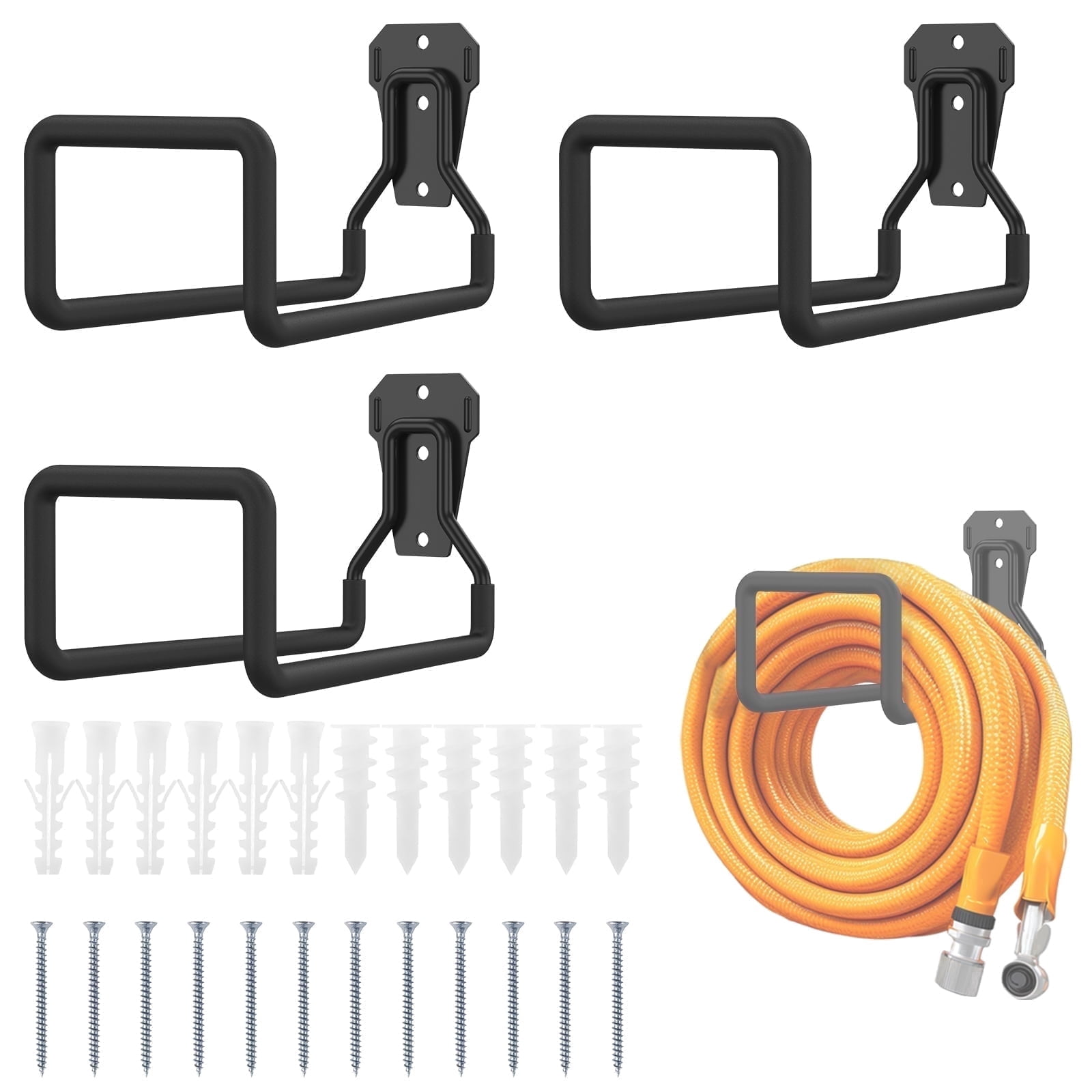 Qenwkxz 3pcs Garden Hose Holder Wall Mount, Heavy Duty Hose Hanger Wall Mounted Hose Holder for Outside Yard, Sturdy Hose Reel Hose Hooks for Water Hose, Extension Cords
