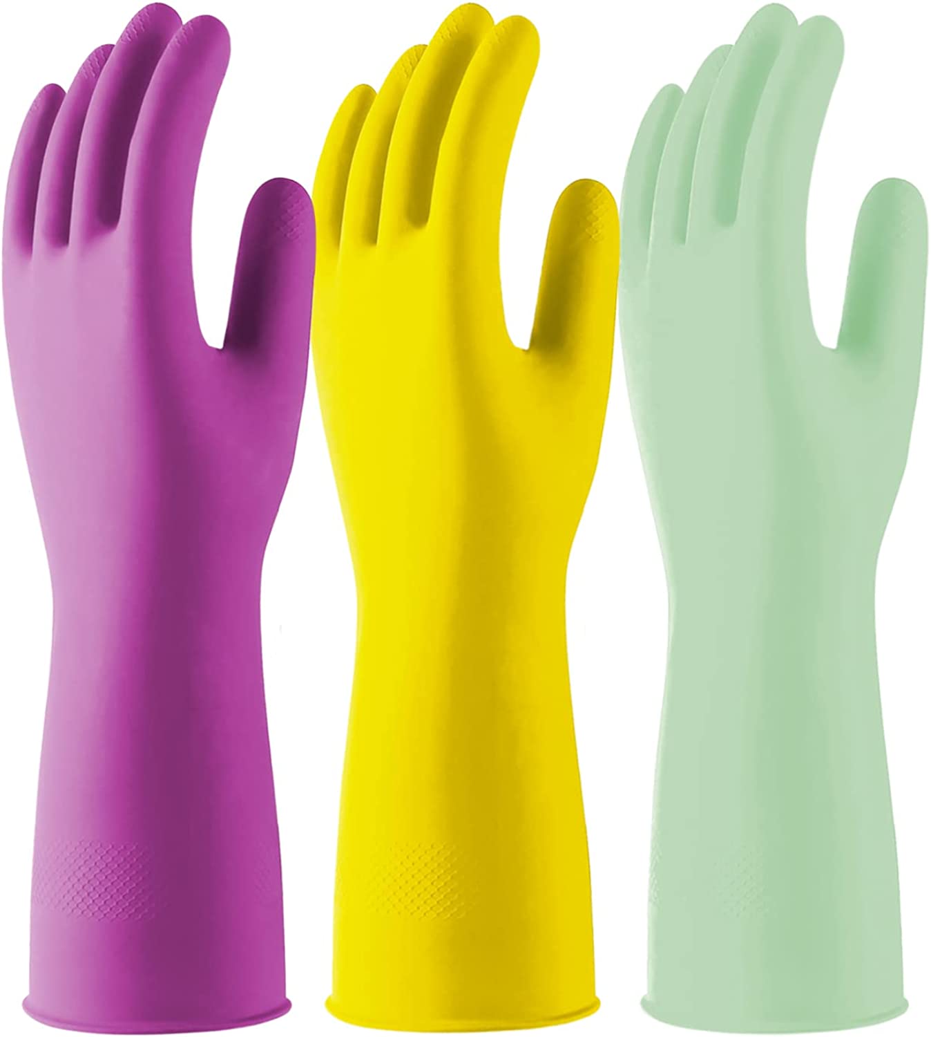 3 Pairs Reusable Rubber Gloves for Dishwashing Cleaning,Latex Dish
