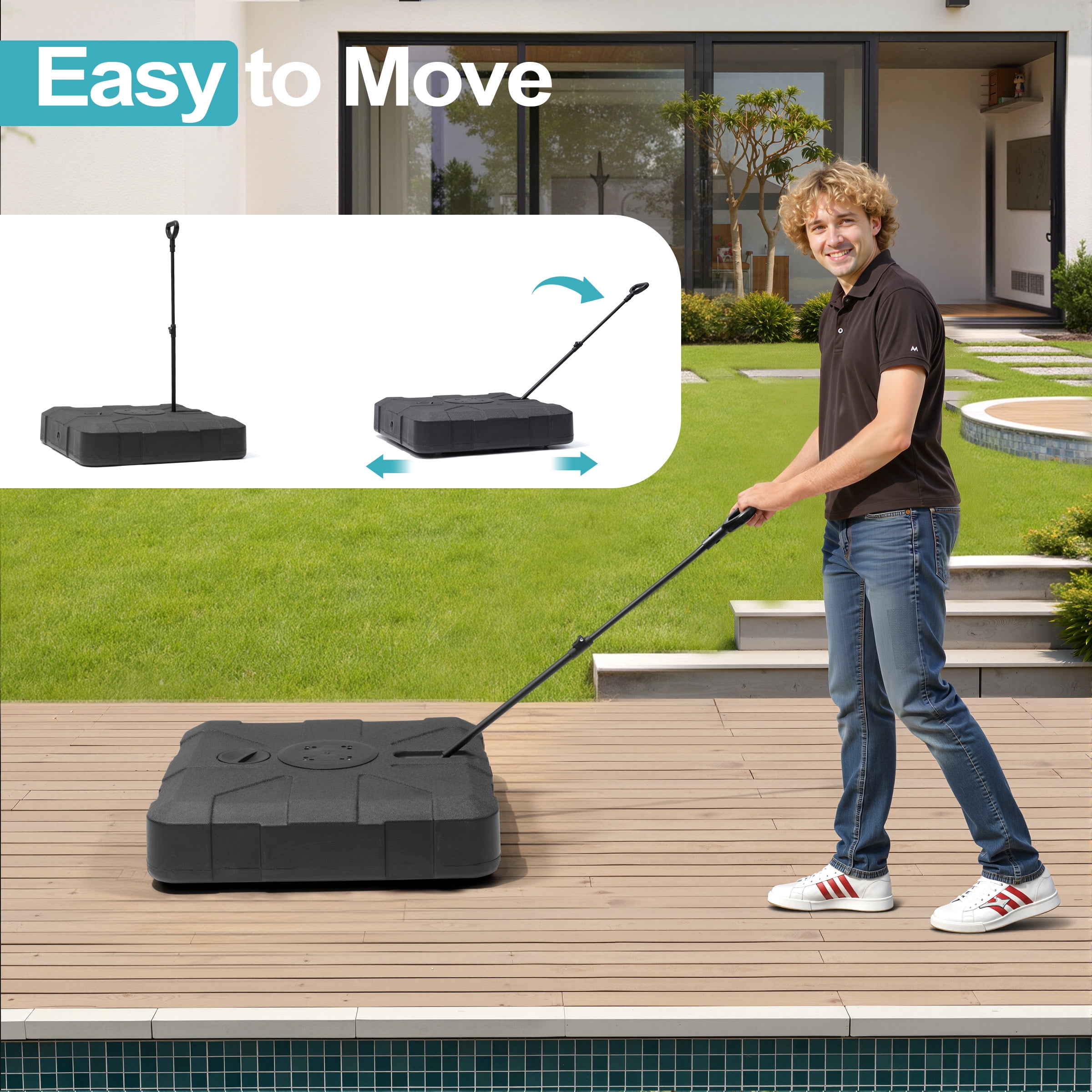 Pellebant Heavy Duty Fillable Patio Umbrella Base Stand with Wheels and Rod