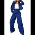 thumbnail image 2 of Conjuntos de 2 Piezas para Mujer: Blazer Elegante, Chaqueta, Pantalón Recto de Cintura Alta, Conjunto Informal de Negocios. Azul M, 2 of 10