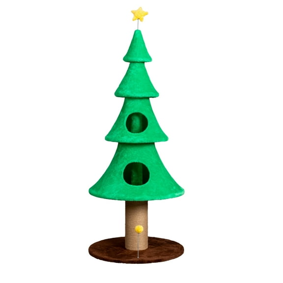 XiHuaZhaoChen 59in Large Tall Christmas Tree Cat Tower with 2 Cat Condos & Scratching Post, Soft Fleece Cat Tree with Teaser Toy & Sturdy Base & Built-in Openings for Indoor Cats,Green