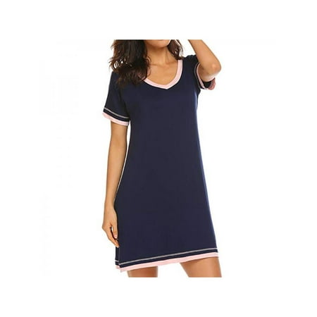 

Women Pajamas Cotton Solid O-Neck Short Sleeve Nightdress Lingerie