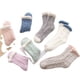 thumbnail image 2 of Calcetines de tubo medio de vellón coral de color sólido japonés para mujer, calcetines de piso de vellón de medio lado con encaje torcido, 2 of 6