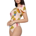 thumbnail image 2 of KLL Women 's Crew Neck Bodysuit Jumpsuits Hamburger Pizza Coke Print Short onesies Stretch T Shirts, 2 of 7
