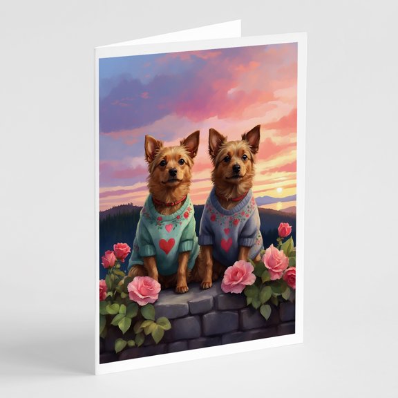 Australian Terrier Two Hearts Greeting Cards Pack of 8 7 in x 5 in