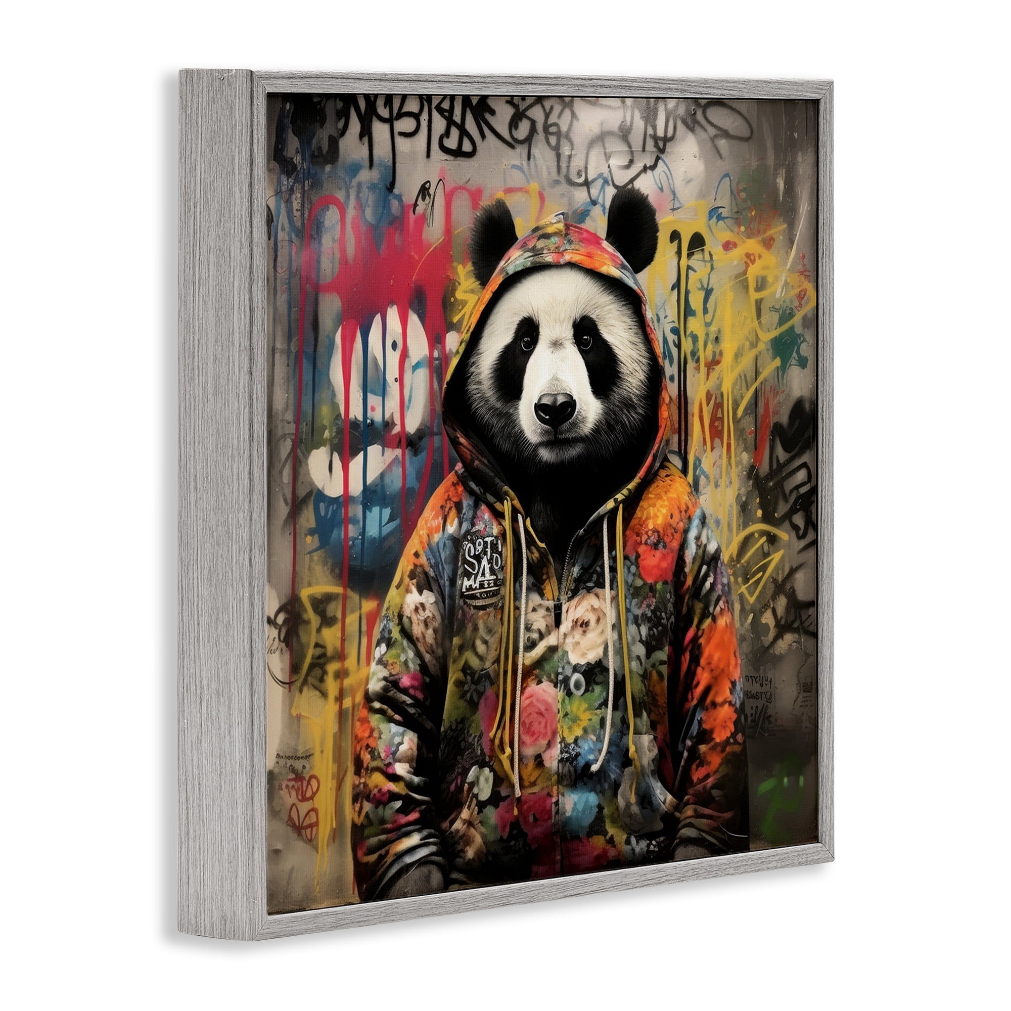 Stupell Industries Urban Graffiti Panda Animals & Insects Painting Gray Framed Art Print Wall Art, 17 x 17