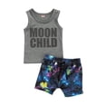 thumbnail image 1 of Kmbangi Ensemble pour Petits Garçons Col Rond Sans Manches Haut à Lettres Shorts, 1 of 7