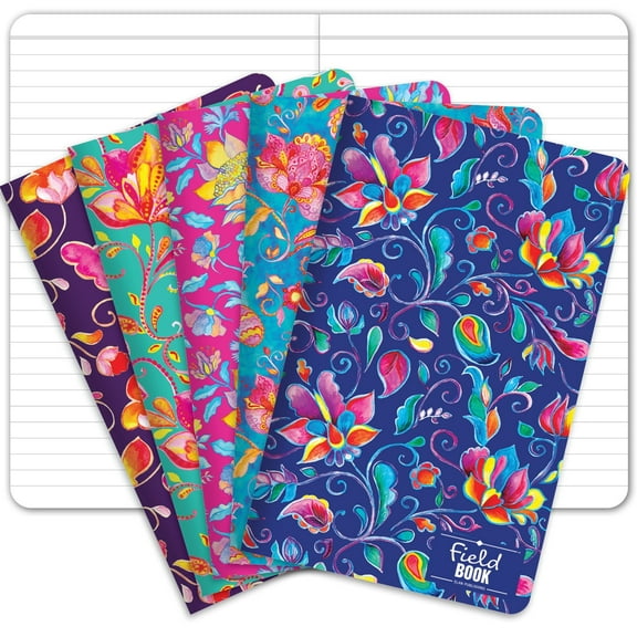 5 x 8 Field Book 5 Pack Set - Line Text / Bright Artistic Floral