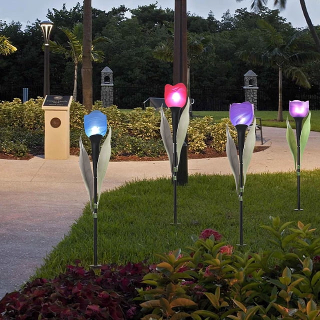 Xihbxyly Luces Solares de Flores, Luz Blanca Cálida Constante, Resistencia Al Agua Ip65, Decoración para Jardín, Patio y Cerca, Fiestas y Eventos, Juego de 4, 30 Cm de Alto.