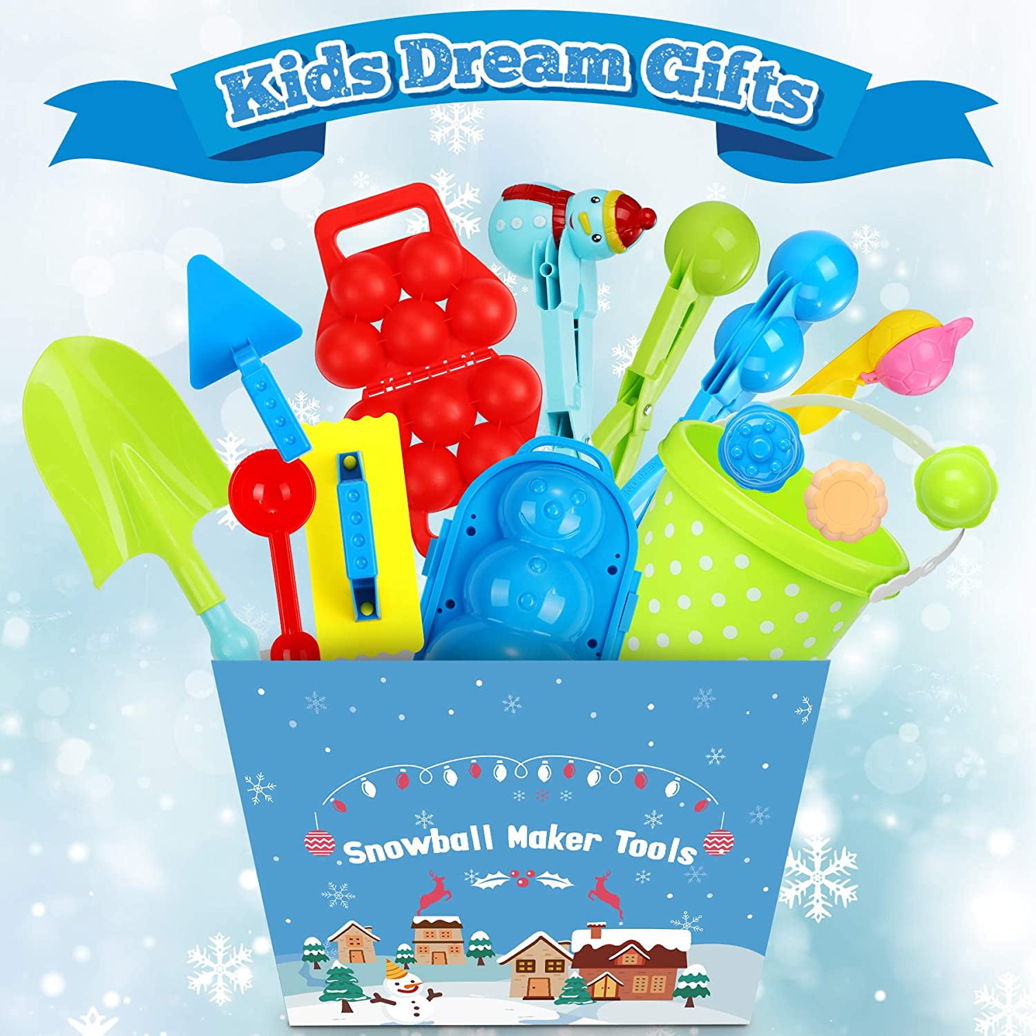 Snow Toys for Kids Outdoor Play Blue Panda Snowball Maker Set 14.2 x 3.8 in, 3 Colors, 6 Pack