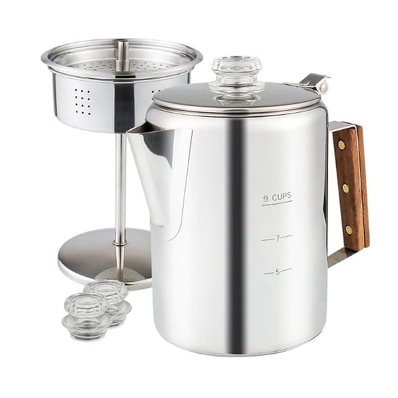 304 Stainless Steel Pour Over Coffee Maker with Reusable Filter, 1L/34oz Gooseneck Coffee Kettle with Wooden Handle, Manual Drip Coffee Brewer for Home & Office