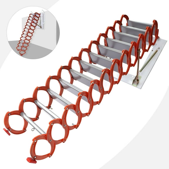 Attic Extension Ladder 10.17ft Narrow Wall Mounted Folding Loft Stairs 12-Steps