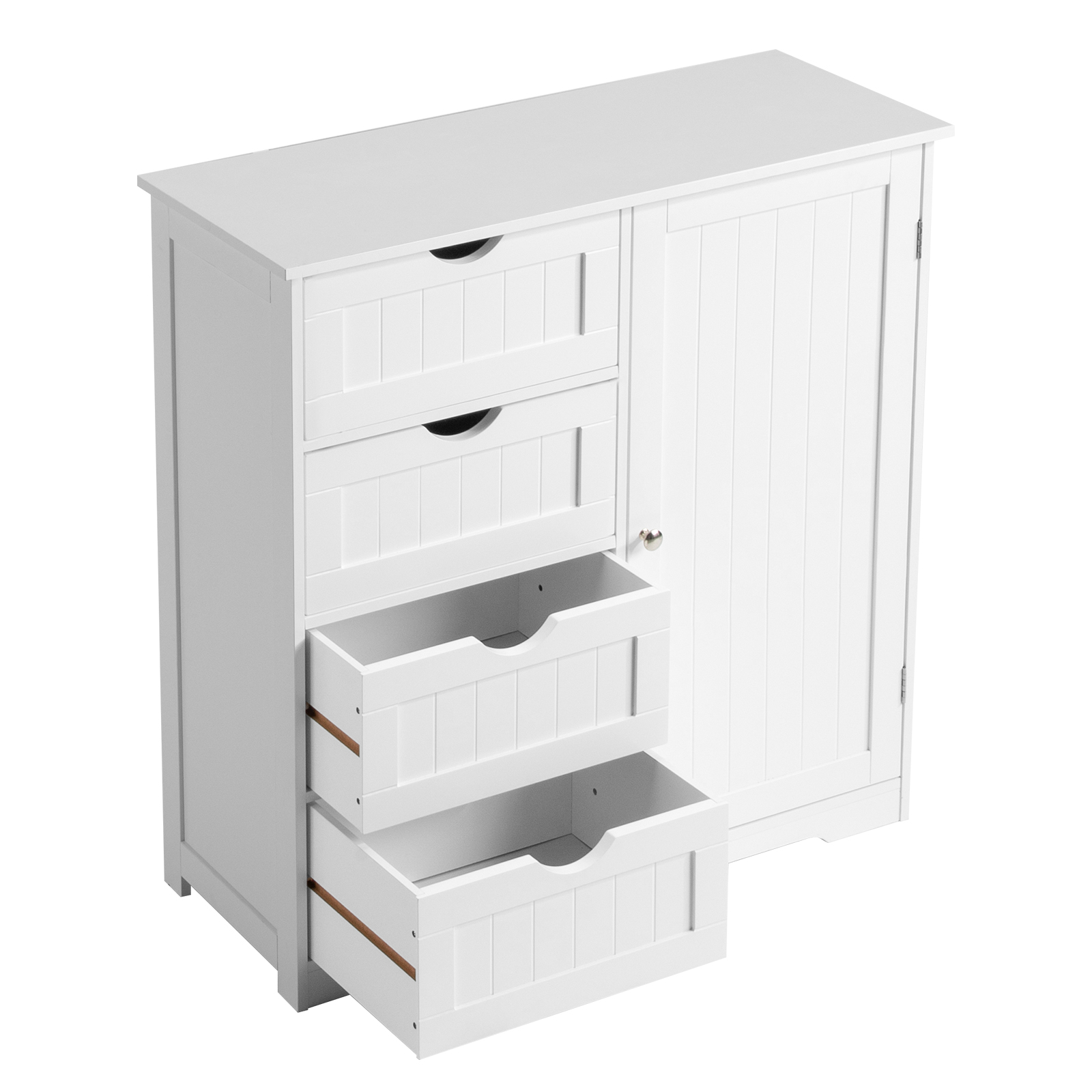 Ktaxon Larger Wooden Bathroom Floor Cabinet, Side Storage Organizer with 4 Drawers, 1 Cupboard & 2-Shelves, White