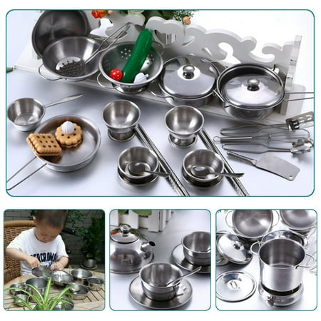 Pants Playset - Moaere 25Pcs Kids Pretend Food Play Kitchen Toys Cooking Set Stainless Steel Pots and Pans Cookware Playset Development Learning Tool