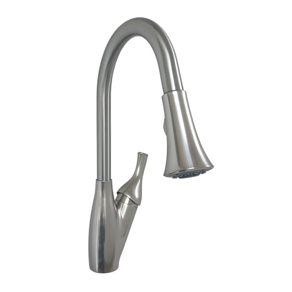 American Brass Faucet SL3000N-A Used For Kitchen; 8 Inch Metal Single Lever Kitchen Pulldown; Trumpet Style Head; Magnetic Spray Holder; Stainless Steel Flexible Supply Lines; Brushed Nickel