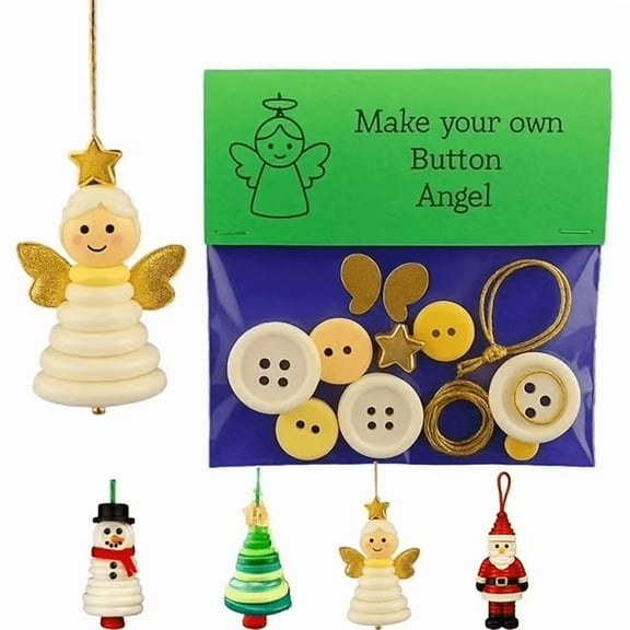 DIY Christmas Button Ornament Making Set–Fun Holiday Decorations for All Ages, DIY Craft Buttons Kit with Christmas Snowman/Santa/Angel, Gifts for Xmas Tree Hanging Decorations