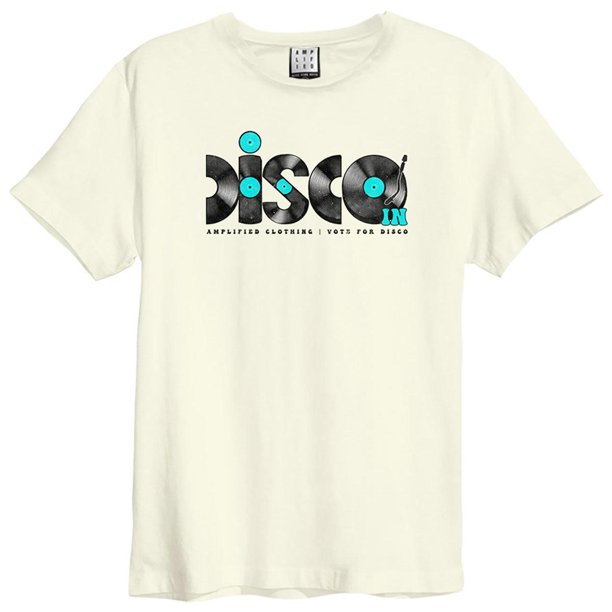 Amplified - Camiseta Disco Discs para Hombre (Blanco Retro)