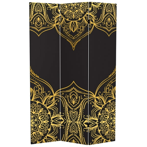 Oriental Furniture 6 ft. Tall Black Mandalas Canvas Room Divider - 3 Panel