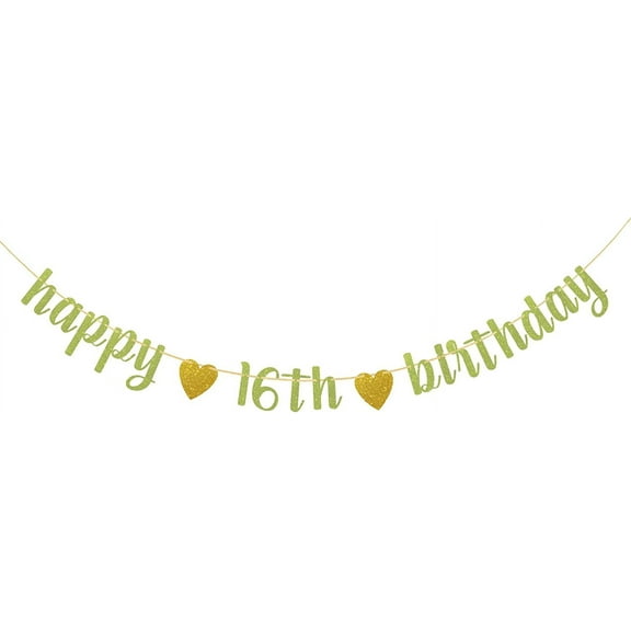 Happy 16th Birthday Banner - Cheers to 16 years Birthday Party Decorations - Sixteen Years Old Birthday Party Supplies, Green