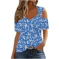 thumbnail image 2 of Yuwull Womens Summer Tops Plus Size Tops For Women Women'S New Short-Sleeved Off-The-Shoulder Cutout Casual Printed Summer Tops For Women On ClearanceL, 2 of 5