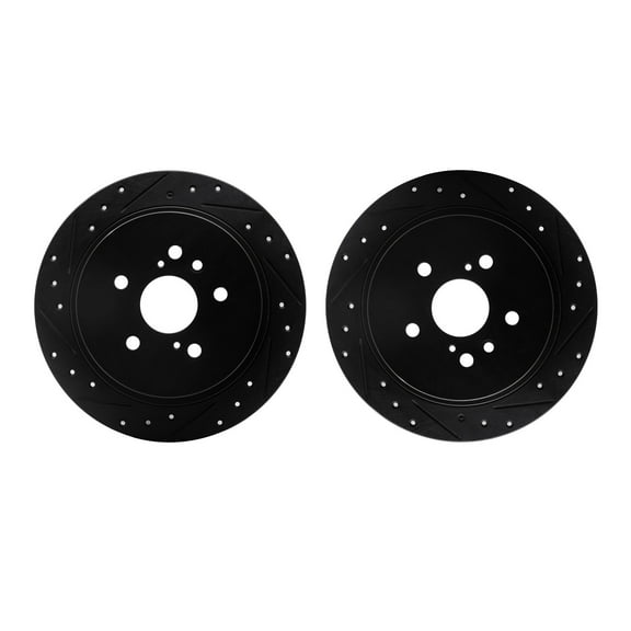 Dynamic Friction Company Rear Brake Rotors-Drilled and Slotted-Black 8002-76138
