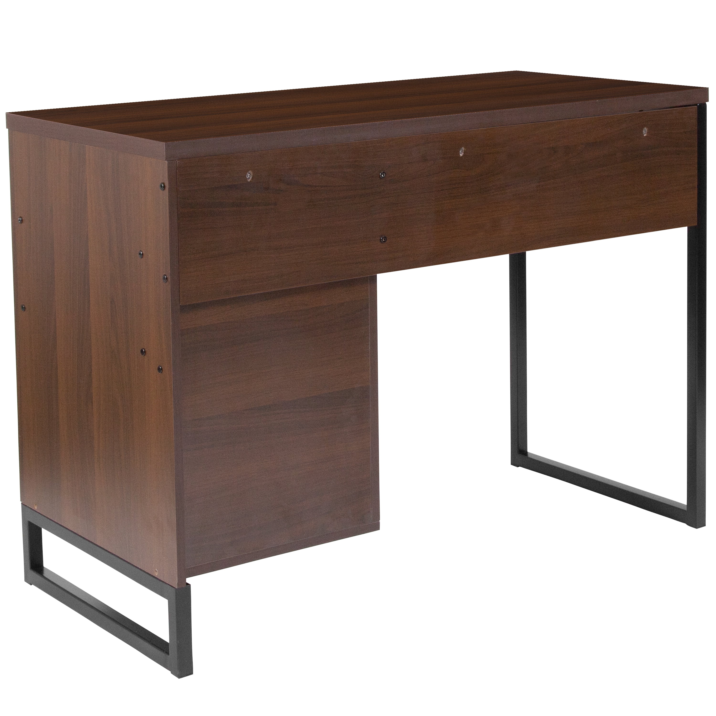 Flash Furniture Bartlett Dark Ash Wood Grain Finish Computer Desk with  Drawers and Black Metal Legs