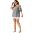 thumbnail image 3 of DARING DIVA Women's Plus Gingham Sweetheart V Neck Puff Short Sleeve Blouse 1X Black White, 3 of 6
