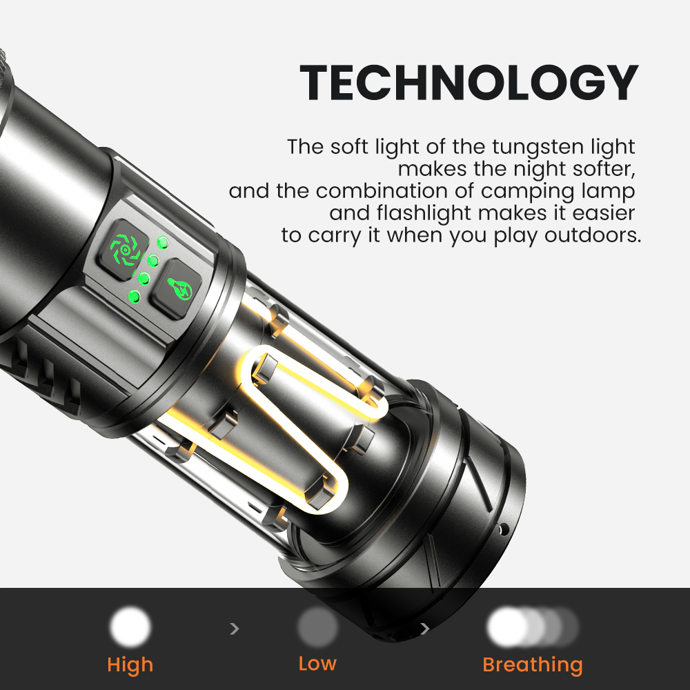 Tactical Flashlight High Lumens Rechargeable 5000mAh, 5000 Lumens LED Flashlight for Camping, Emergency, Hiking - Waterproof, 11 Modes, Zoomable, USB-C Charging, Digital Display, Durable Aluminum