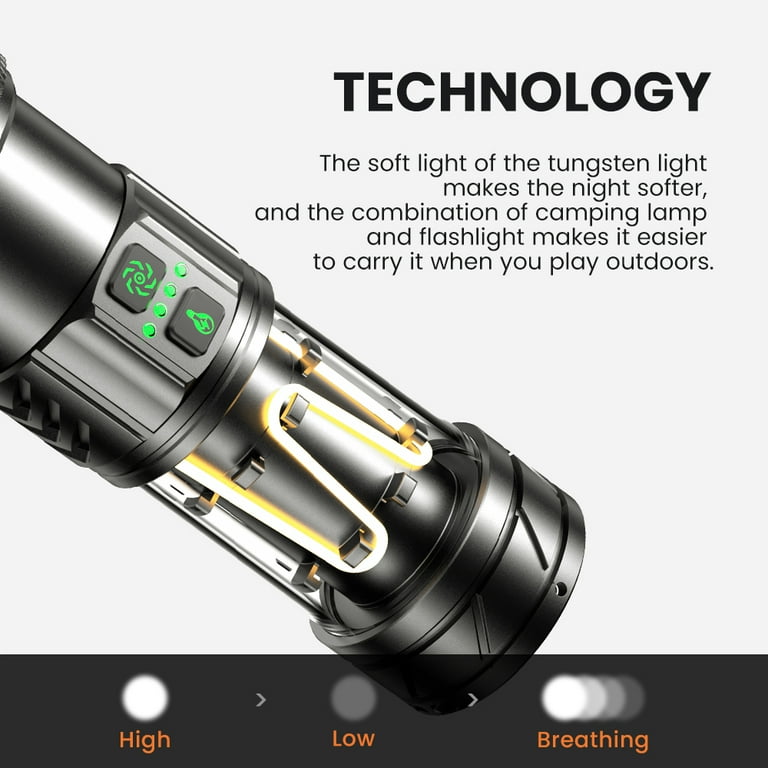 Camping Flashlights High Lumens Rechargeable Flashlight,11 Modes|5000m Ah|Waterproof|Powerful Zoomable Tactical LED Flas