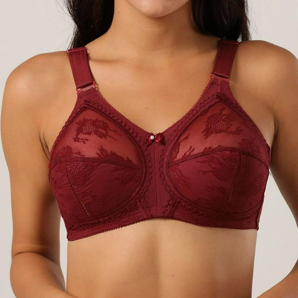 Bras For Women Big Minimizer Bras Large Size Lace Bra Women Unlined Full  Cup Big Cup Thin Wireless Adjusted-straps Soutien Gorge,wine Red 