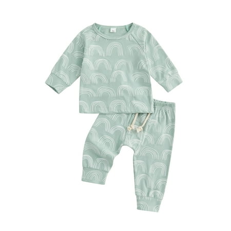 

jaweiwi Baby Girls Boy Clothes Outfit Set Rainbow Print Long Sleeve Pullover Tops and Stretch Casual Pants Set Size 0 6 12 18 24 M 3 Years