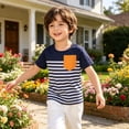 thumbnail image 2 of JCCXIN Kids Striped Tshirts For Boys Cartoon Graphic Crew Neck Outdoor Active Tops Stretch Short Sleeve Summer School Cozy Casual Daily Clothes,Dark Blue,3-4 Years, 2 of 9