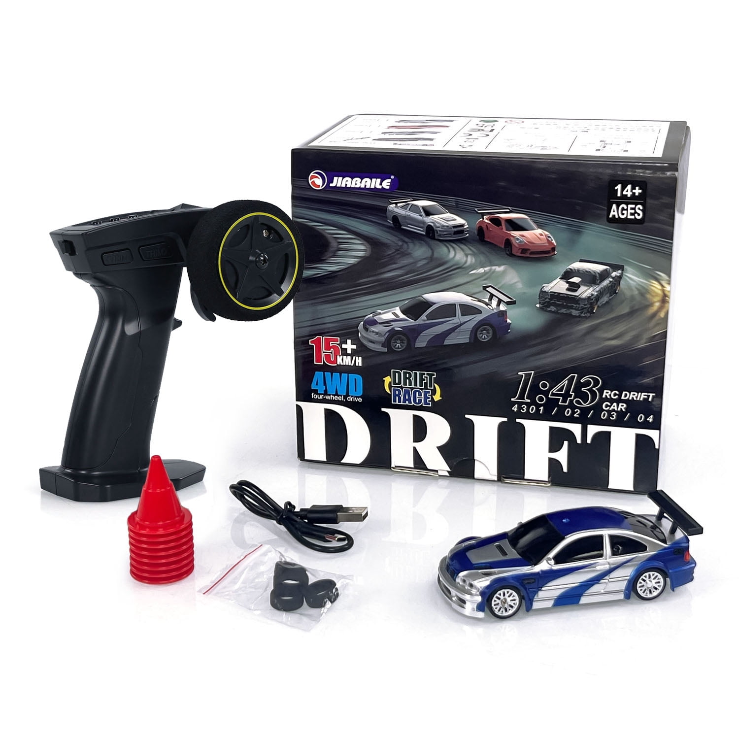 RC 1/43 Scale Ready to Go Race Car Remote Control Drift Car 4WD Mini Toy Lights