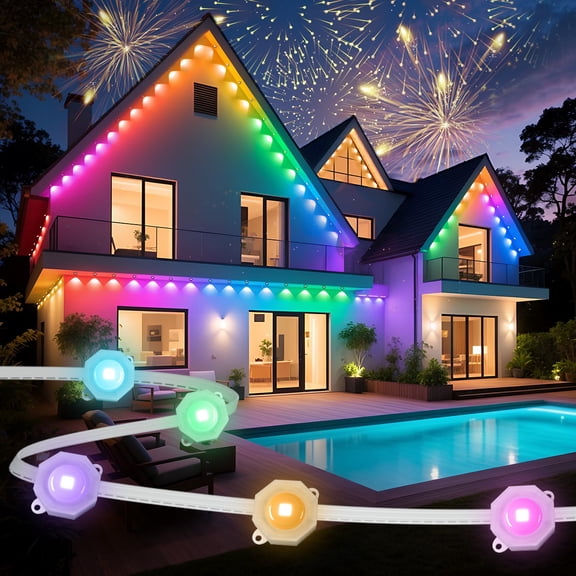 50ft Smart Permanent Outdoor Lights for House 30 RGB IC LEDs Decor Light IP67