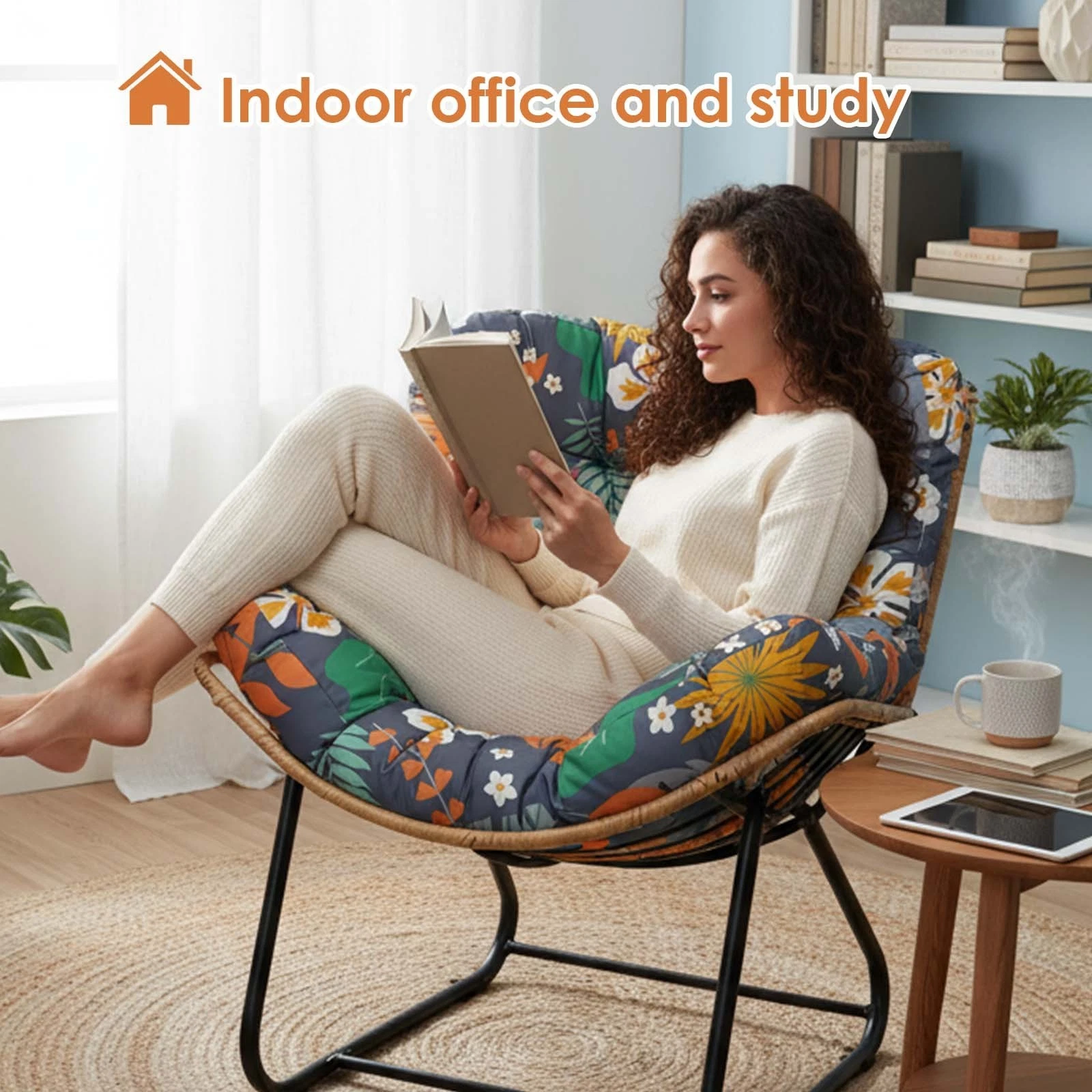 TOPCHANCES Egg Chair Cushion Only, Water-Resistant Outdoor Rocking Chair Cushion, Thick Papasan Seat Cushion with Ties for Patio, Porch, Balcony, Garden (Autumn)