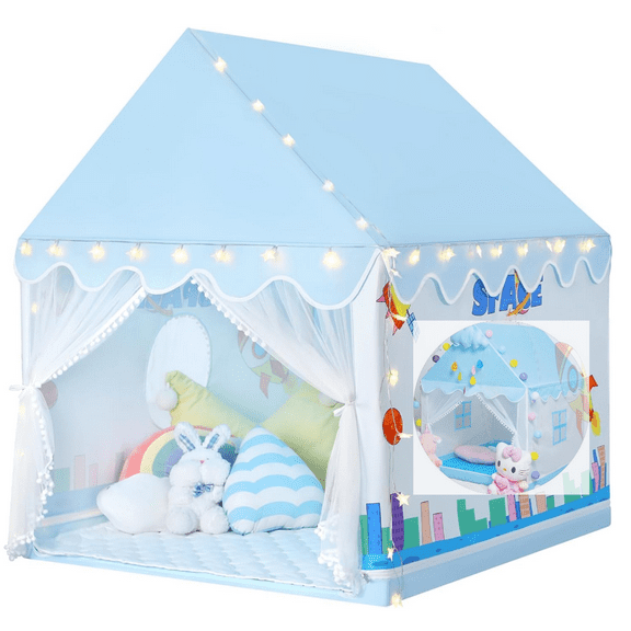 Indoor/Outdoor Fairy Princess Castle Tent, Blue Kids Large Playhouse Tent Kids Play Tent Princess Castle Pink Play Tent House US