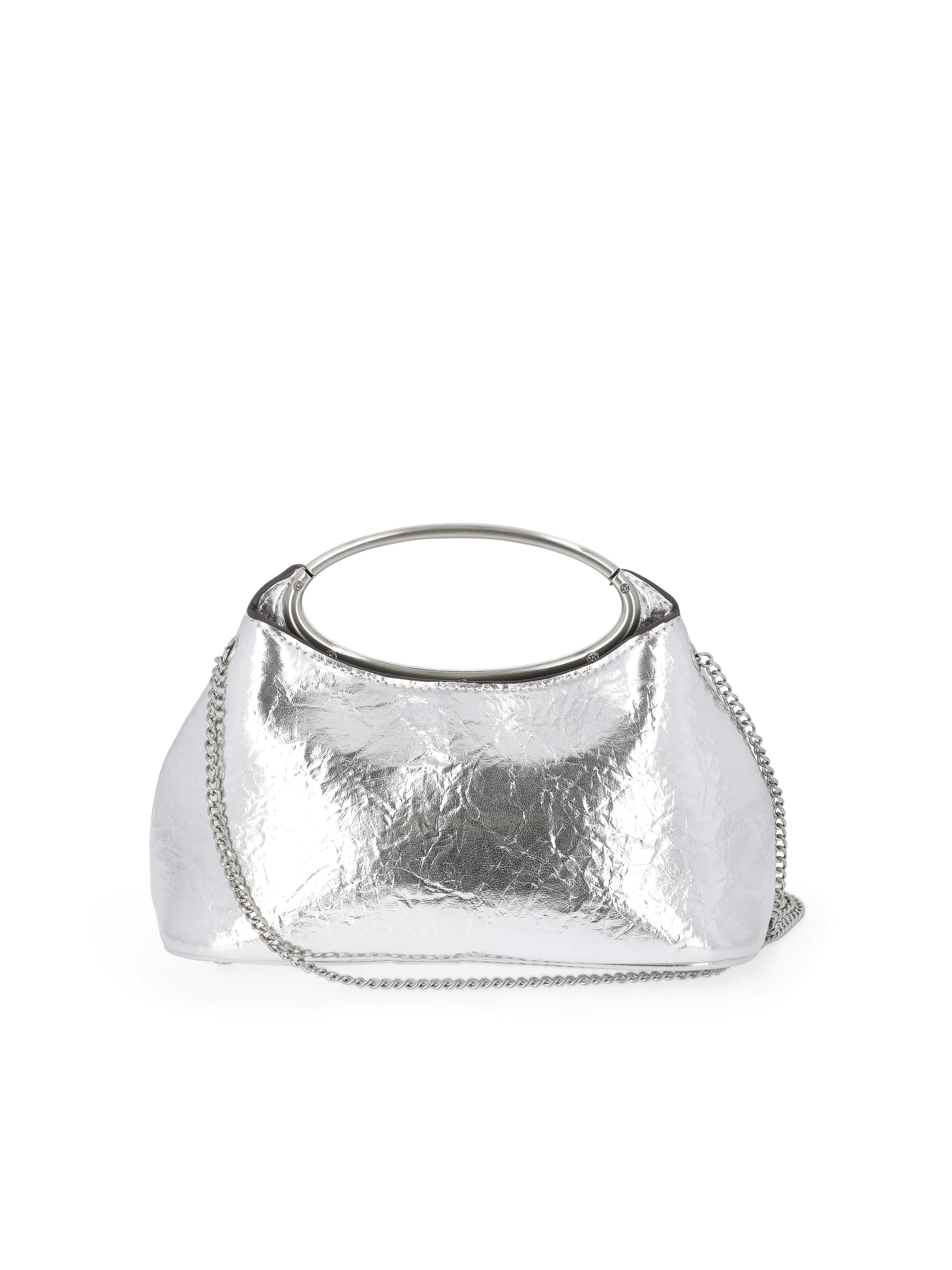 Scoop Women’s Metallic Faux Leather Top Handle Clutch, Silver Tone