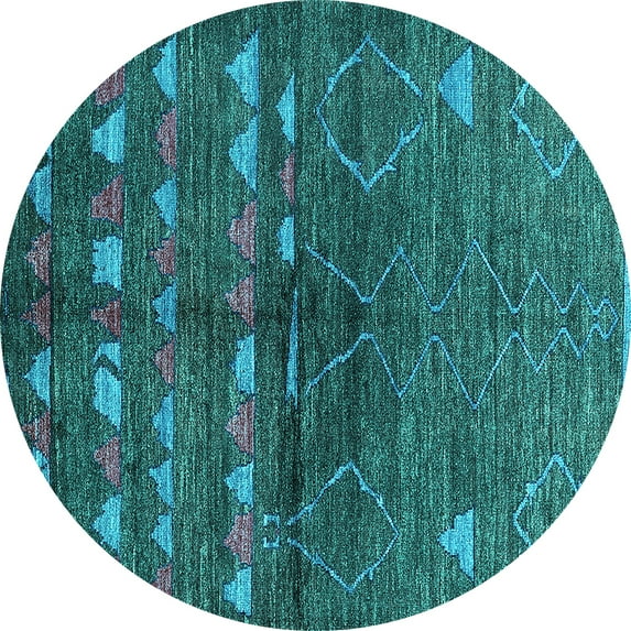 Ahgly Company Machine Washable Indoor Round Solid Turquoise Blue Modern Area Rugs, 5' Round