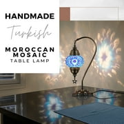 DEMMEX Authentic Turkish Lamp, Made in Turkey, Turkish Moroccan Mosaic Table Bedside Lamp, 100% Handcrafted, Antique Brass (Blue)