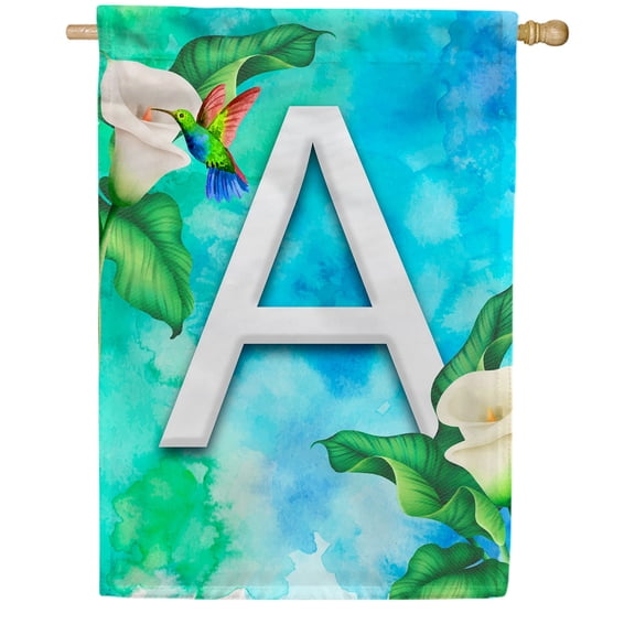 America Forever Summer Flowers Birds Monogram House Flag Letter A 28 x 40 inches Hummingbird Calla Lily Spring Floral Double Sided Vertical Outdoor Yard Lawn Decorative White Floral House Flag