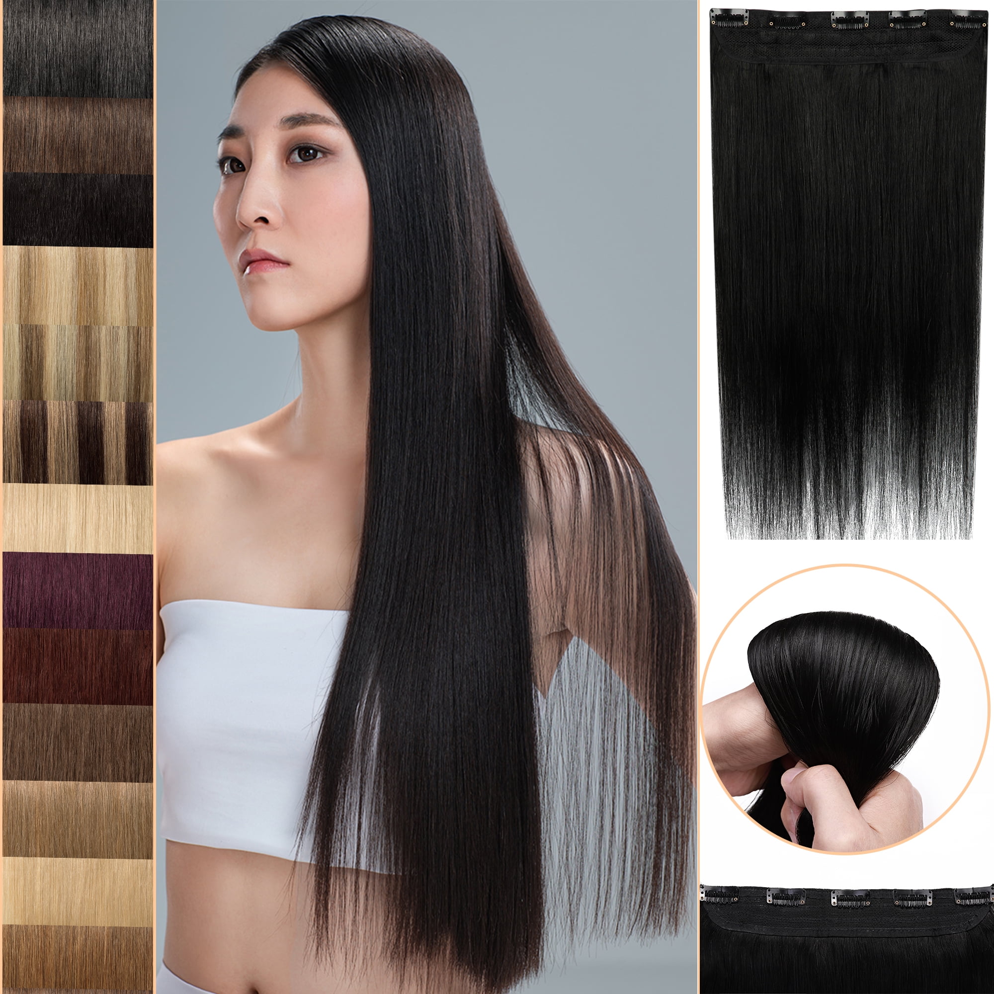 MY-LADY 10''-24'' 5 Clips in Human Hair Extensions Thick Real Natural ...