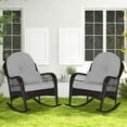 thumbnail image 4 of Costway Patio Wicker Rocking Chair with Seat Back Cushions & Lumbar Pillow Porch Gray, 4 of 9